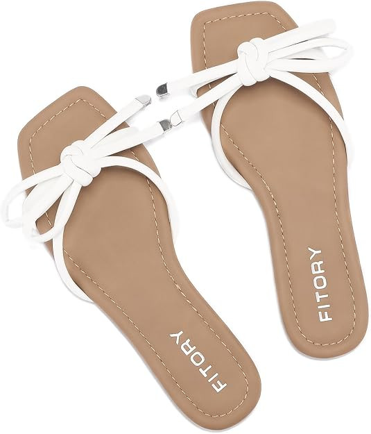 FITORY Women's Flat Sandals Square Open Toe Thong with Cute Knot for Summer Size 6-11 | Amazon (US)