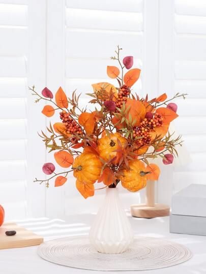 1pc Artificial Pumpkin For Autumn Home Decoration, Office Desk Vase Filler Decoration | SHEIN
