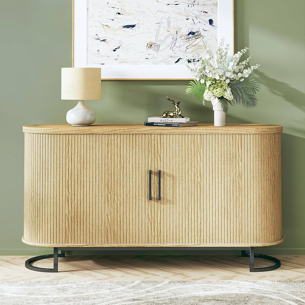 Sideboard Buffet Cabinet with Storage, 54.3" Fluted Tambour, Adjustable Shelves, Mid Century Mode... | Amazon (US)