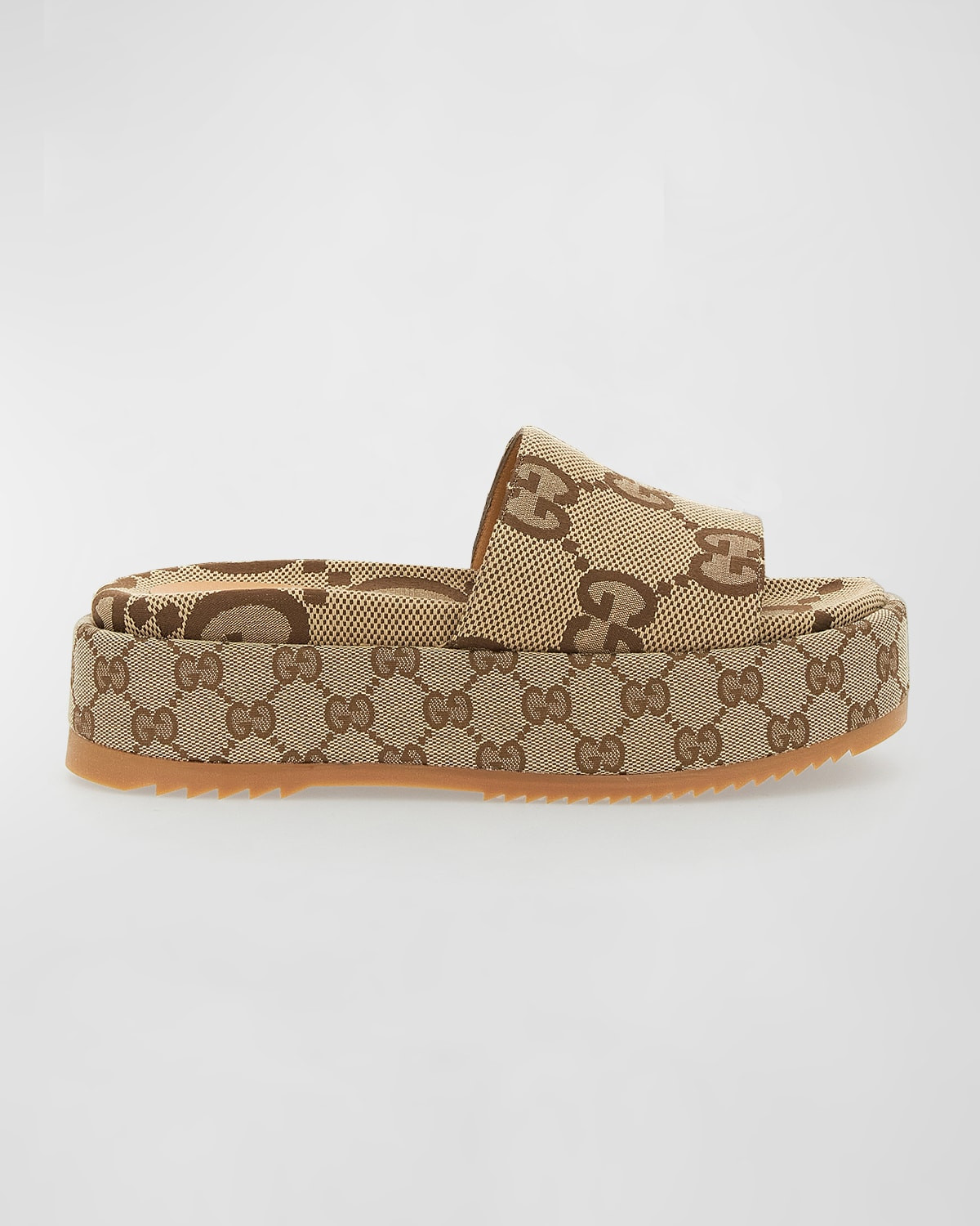 Angelina GG Canvas Flatform Slide Sandals | Neiman Marcus