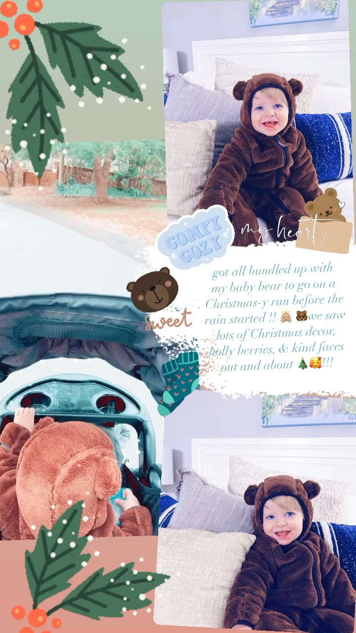 got all bundled up with 
my baby bear to go on a Christmas-y run before the rain started !! 👼🏼 🐻we saw lots of Christmas decor, holly berries, & kind faces out and about 🎄🥰!!! 

#LTKHoliday #LTKbaby #LTKSeasonal