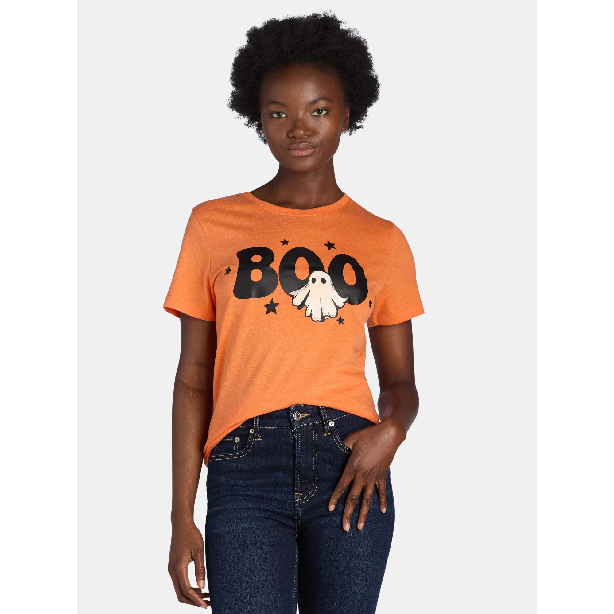Way to Celebrate Women's Halloween Boo Tee, Sizes S-3XL | Walmart (US)