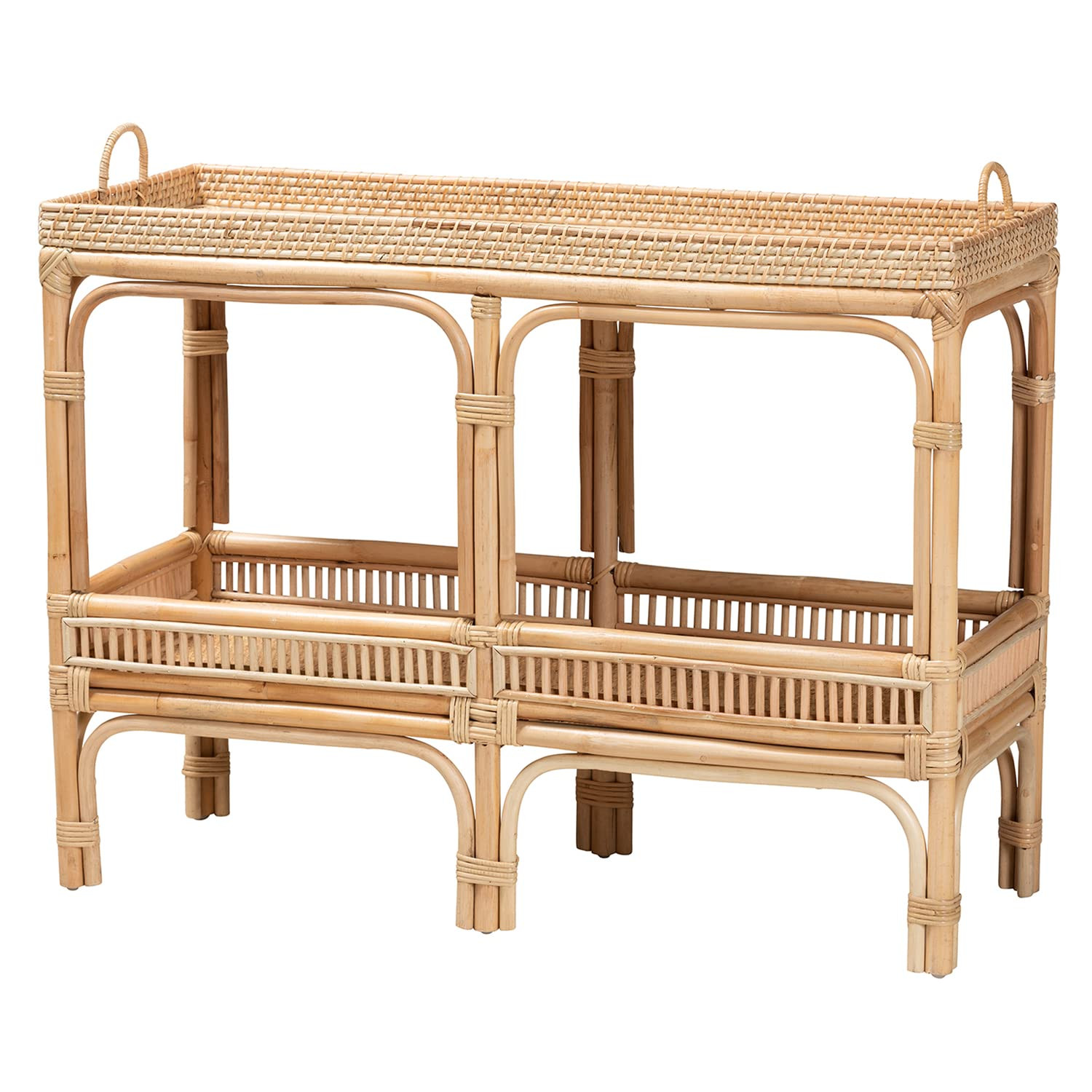 Baxton Studio Lombok Modern Bohemian Rattan Console Table with One Lower Shelf & Ergonomic Side H... | Amazon (US)