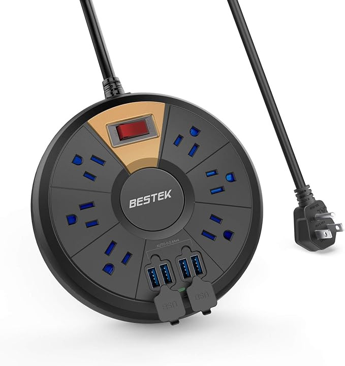 BESTEK 6-Outlet Round Power Strip with 4 USB Ports Desktop Charging Station, 6 Ft Long Extension ... | Amazon (US)