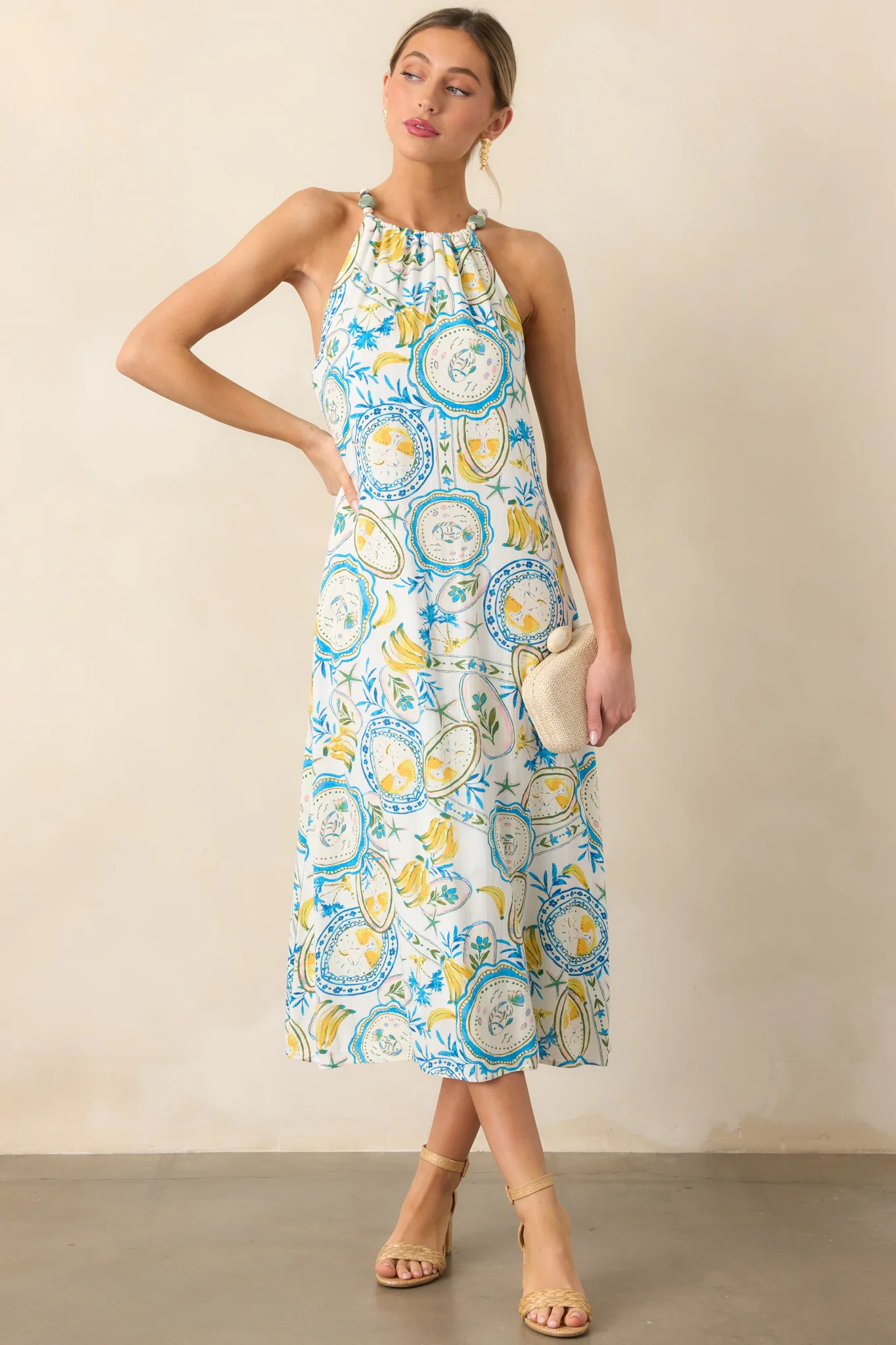Sunlit Moments Ivory Halter Midi Dress | Red Dress