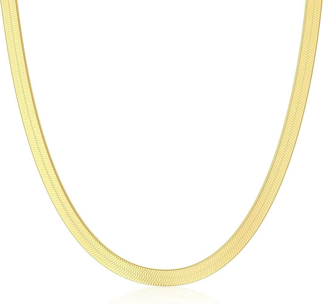 DEARMAY 14K Gold Plated Herringbone Necklaces for Women, Dainty Gold Snake Choker Chain Non Tarni... | Amazon (US)
