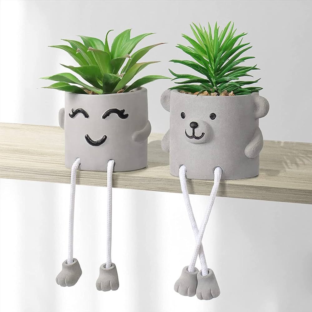 Alynsehom Artificial Potted Plant,Cute Fake Succulent Plant with Hanging Leg,Emotional Cement Fau... | Amazon (CA)
