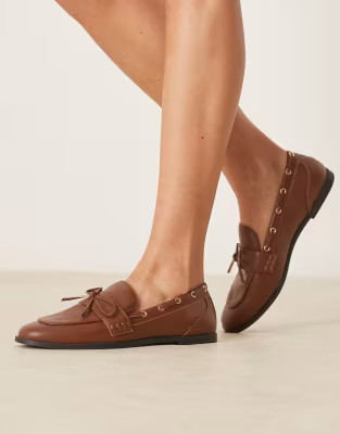 RAID Nico boat loafers with bow in tan brown | ASOS (Global)