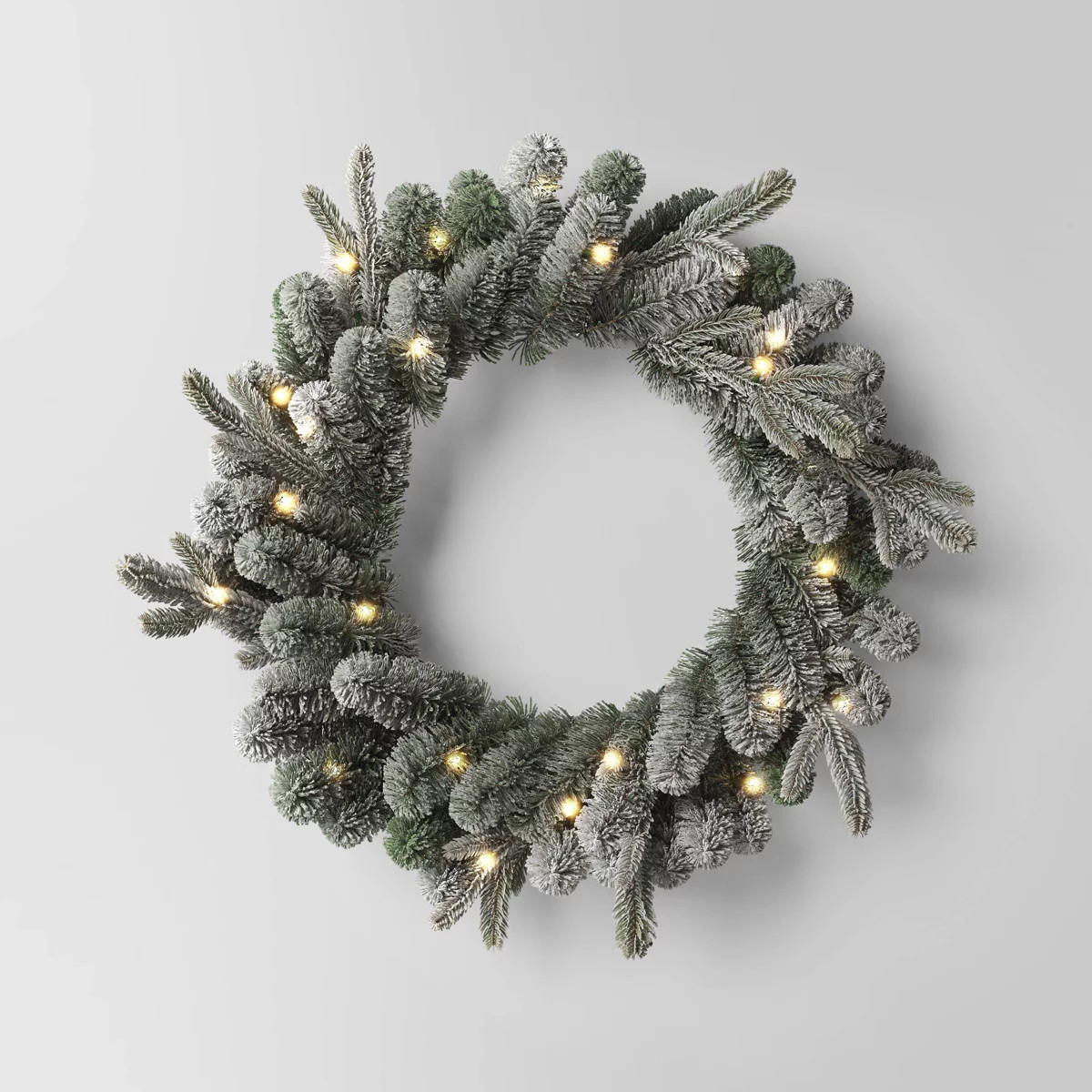 28" Pre-lit Flocked Balsam Artificial Christmas Wreath Green with Warm White LED Lights - Wonders... | Target