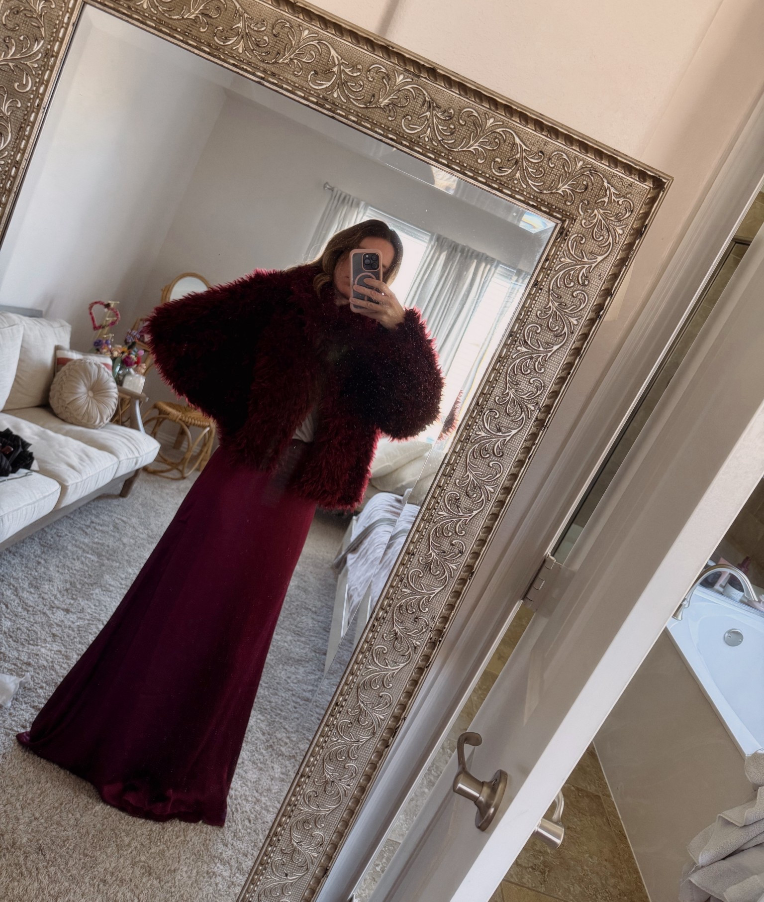 Burgundy skirt and coat!