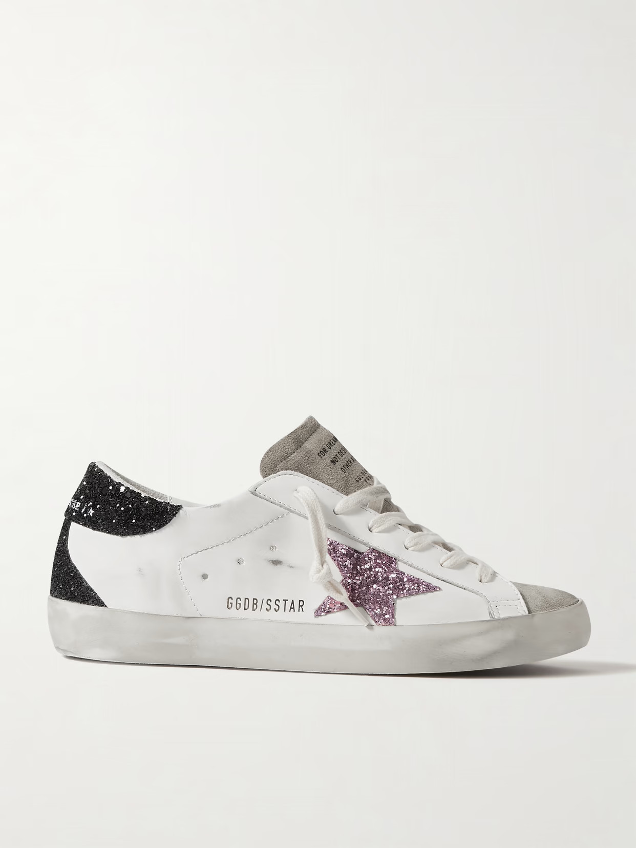 Golden Goose - Superstar Distressed Glittered Leather Sneakers - White | NET-A-PORTER (US)