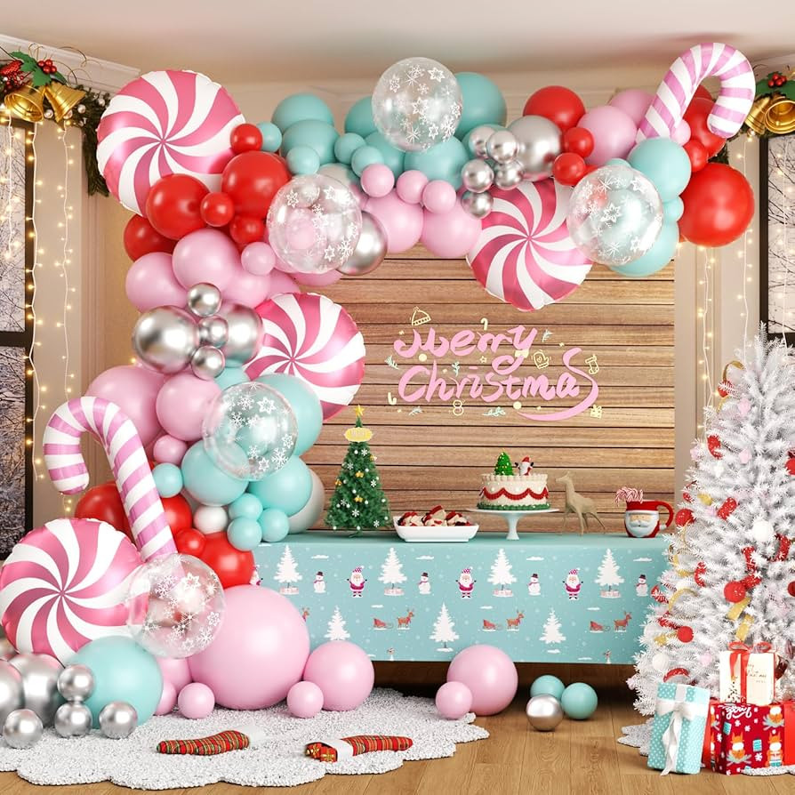 Pink Christmas Balloon Garland Arch Kit, OTLGEUA 135Pcs Pink Red Pastel Green Balloons for Candy ... | Amazon (US)