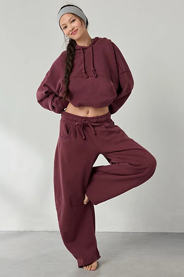 Out From Under Essential Barrel Leg Full Length Sweatpant in Maroon, Women's at Urban Outfitters | Urban Outfitters (US and RoW)