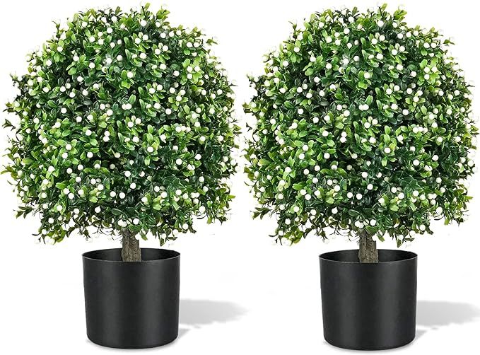 ECOLVANT Two 20''T Artificial Boxwood Topiary Ball Tree UV Resistant Potted Plants Artificial Flo... | Amazon (US)