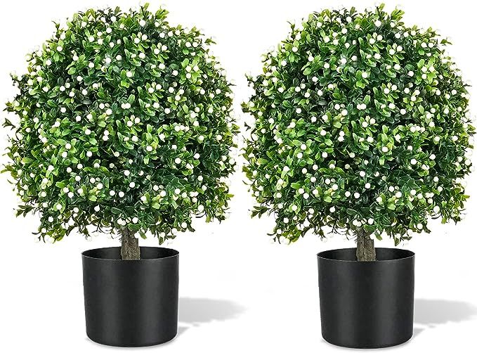 ECOLVANT Two 20''T Artificial Boxwood Topiary Ball Tree UV Resistant Artificial Potted Shrubs for... | Amazon (US)