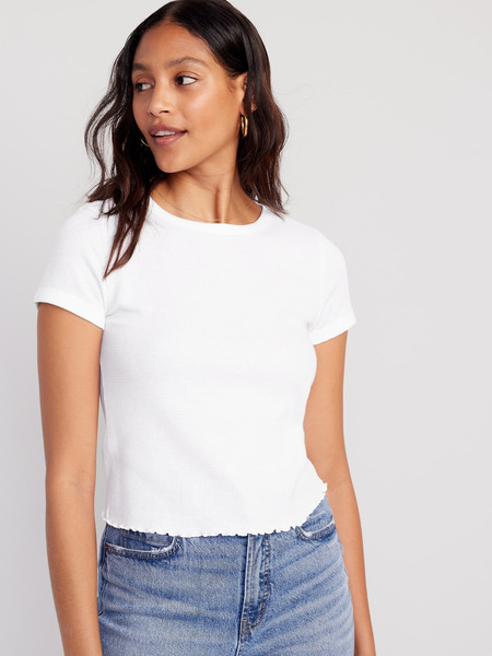 Lettuce-Edge Thermal-Knit Cropped T-Shirt for Women | Old Navy (US)