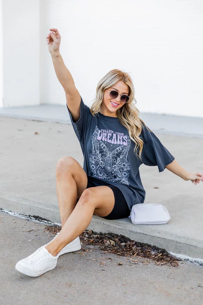 Oversized Butterfly Black Graphic Tee Dress | Pink Lily