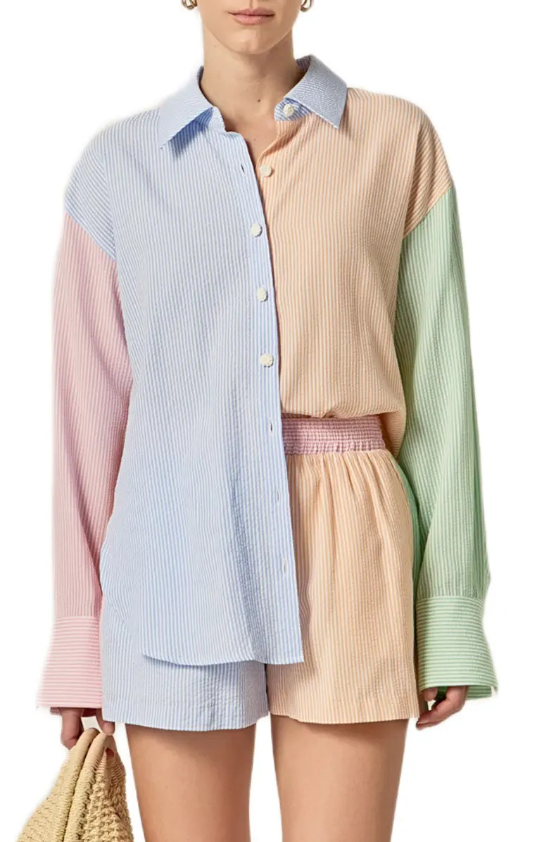 Colorblock Stripe Oversize Button-Up Shirt | Nordstrom