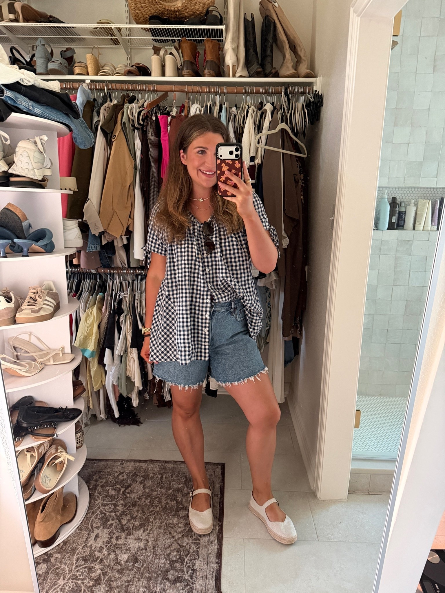 Casual summer ootd! wearing mom shorts, long gingham tunic and espadrilles!

#LTKmomlife #LTKgrwm #LTKootd