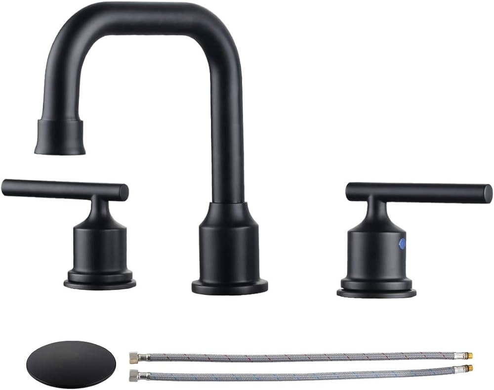 WOWOW Two Handles Widespread 8 inch Bathroom Faucet Black 3 Pieces Basin Faucets 360 Degree Swive... | Amazon (US)