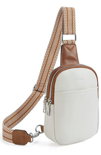 Telena Sling Bag for Women - Faux Leather, White Brown, Large Capacity, Adjustable Straps, Suitable for Various Occasions | Amazon (US)