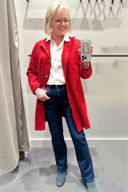 This, J. Jill, Scarlet Journey coat has a beautiful, shaping and slimming silhouette and would be great for wearing with pants or a skirt. J. Jill took their basic white shirt up a notch with the beautiful jeweled buttons and their boot cut jeans that are some of my favorites.

#JJill #JJillFashion #JJillWinterFashion #WinterOutfit #Fashion #Fashionover50 #Fashionover60 