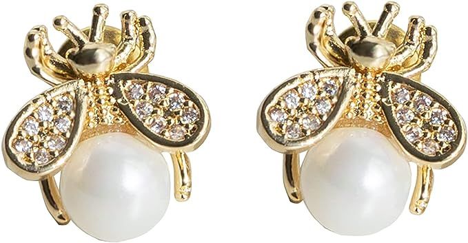 Animals Earrings 925 Sterling Silver Stud Earrings with Cubic Zirconia Opal Pearl, Hypoallergenic... | Amazon (US)