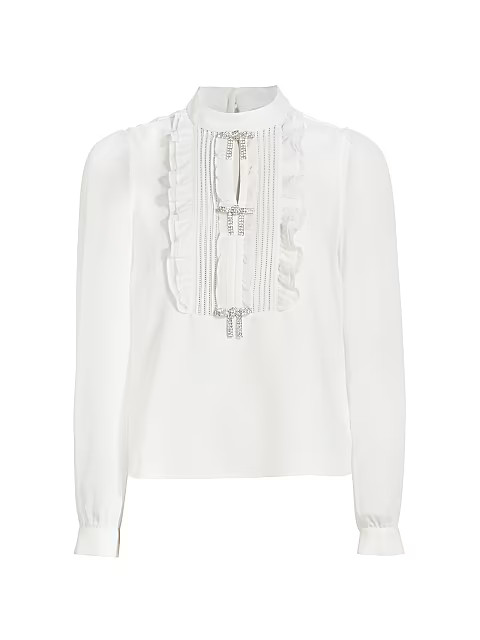Self-Portrait Crystal Bow Ruffled Bib Blouse | Saks Fifth Avenue