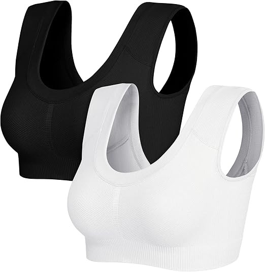 ODODOS Women's Crop 2-Pack Seamless Tank Ribbed Scoop Neck Low Back Cropped Top | Amazon (US)