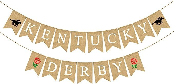 Pudodo Burlap Kentucky Derby Banner Horse Race Rose Party Fireplace Mantle Garland Decoration | Amazon (US)