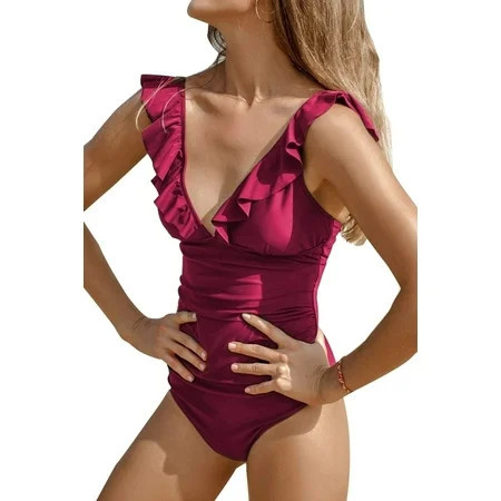 Cupshe Women s Red Ruffled Lace up One Piece Swimsuit XS | Walmart (US)