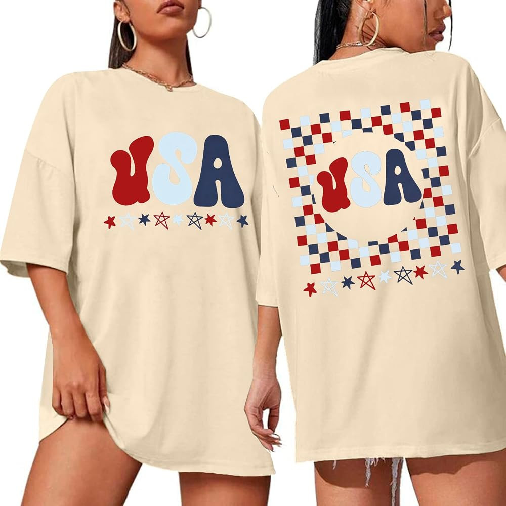USA Shirt for Women America Flag Oversized Tshirt Casual Short Sleeve 4th of July Tee Tops | Amazon (US)