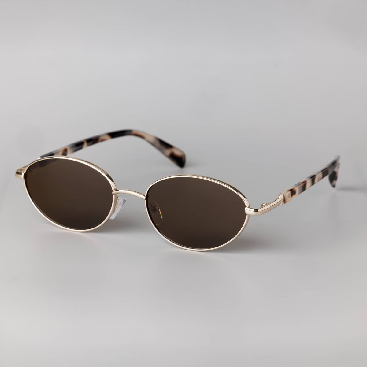 Women's Metal Oval Cateye Tortoise Temple Sunglasses - A New Day™ Brown | Target
