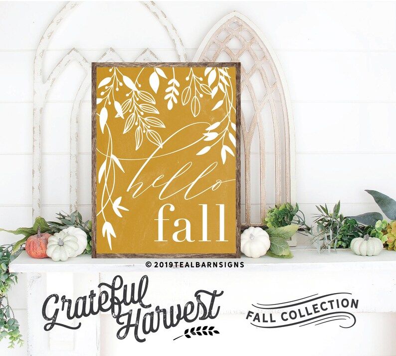 Hello Fall Sign  Falling Leaves Autumn Wall Art - Etsy | Etsy (US)