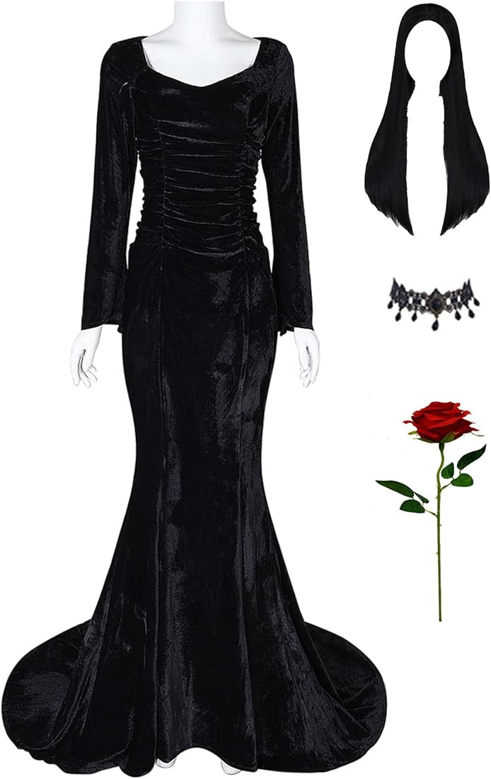 Girls Boys Morticia Addams Costume Dress Kids Gomez Addams Suit Wednesday Family Cosplay Wig Hall... | Amazon (US)