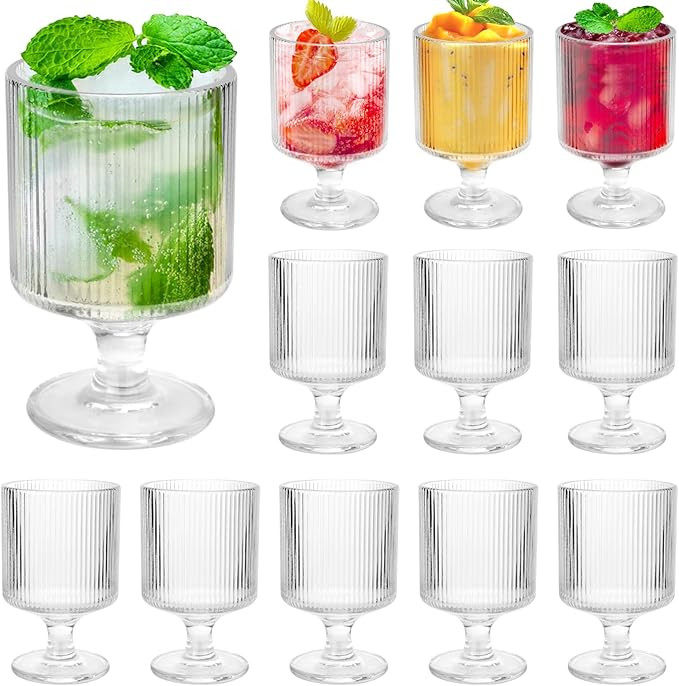 12Pcs Vintage Ribbed Wine Glasses, 6.8 oz Origami Style Goblet Glasses, Clear Short Stem Water Go... | Amazon (US)
