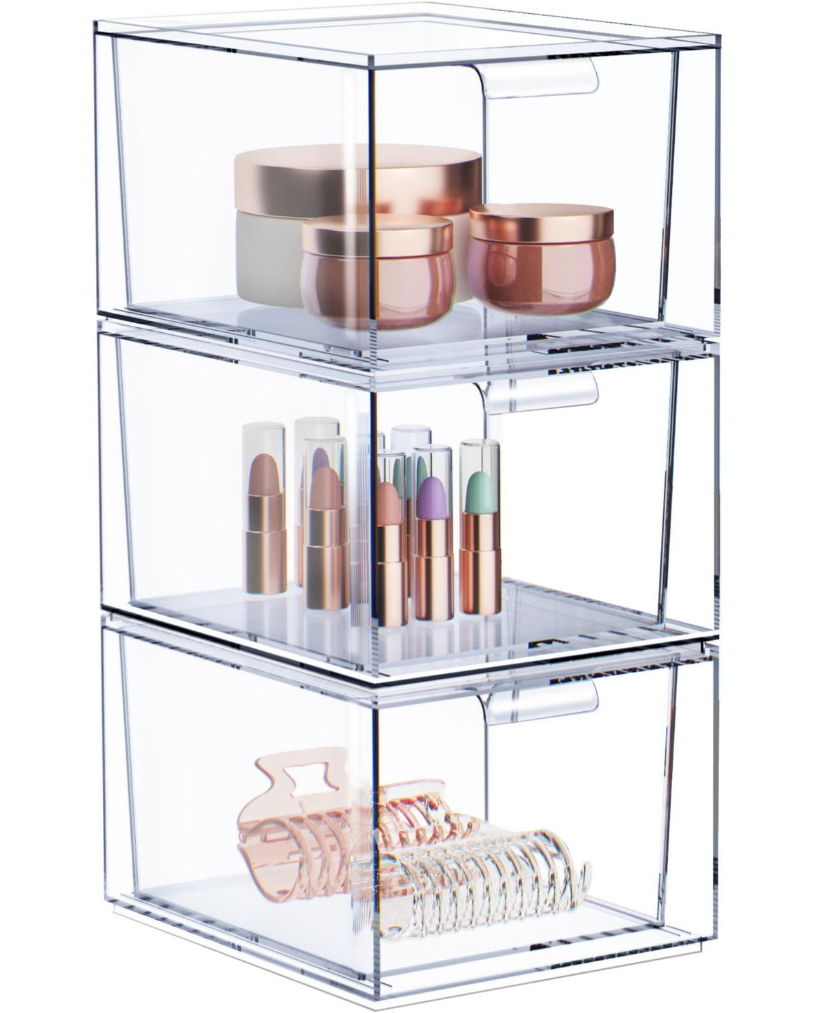 Sorbus 3 Pack Clear Stackable Acrylic Drawer Makeup Organizers - for Vanity, Bathroom, Under Sink, Cabinets, Jewelry, and More - Clear | Macy's