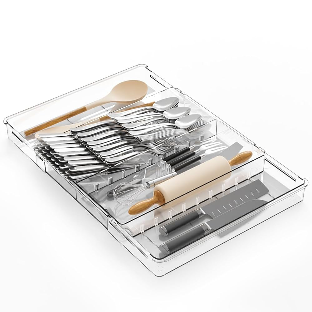 Large Expandable Silverware Organizer - Adjustable From 11'' to 21.3'' - Spatula,Gadget,Knife,Cut... | Amazon (US)