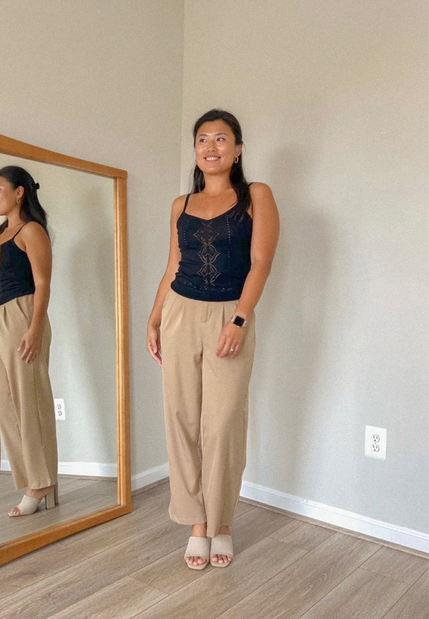 Black strap top, work pants, slide sandal, summer work outfit, summer outfit, workwear 

#LTKSeasonal #LTKFind #LTKworkwear