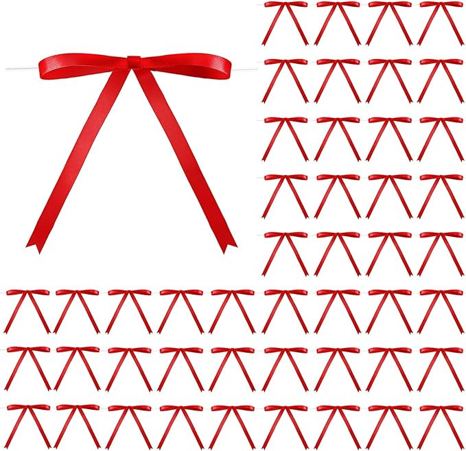 Riceshoot Red 50 Pcs Stain Ribbon Bows 5x7 Inch Twist Tie Bows for Gift Wrapping Cake Treat Bags ... | Amazon (US)