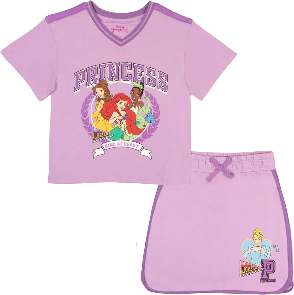 Disney Princess Belle Ariel Tiana Lilo and Stitch Minnie Mouse Girls Skort Set Short Sleeve Shirt... | Amazon (US)
