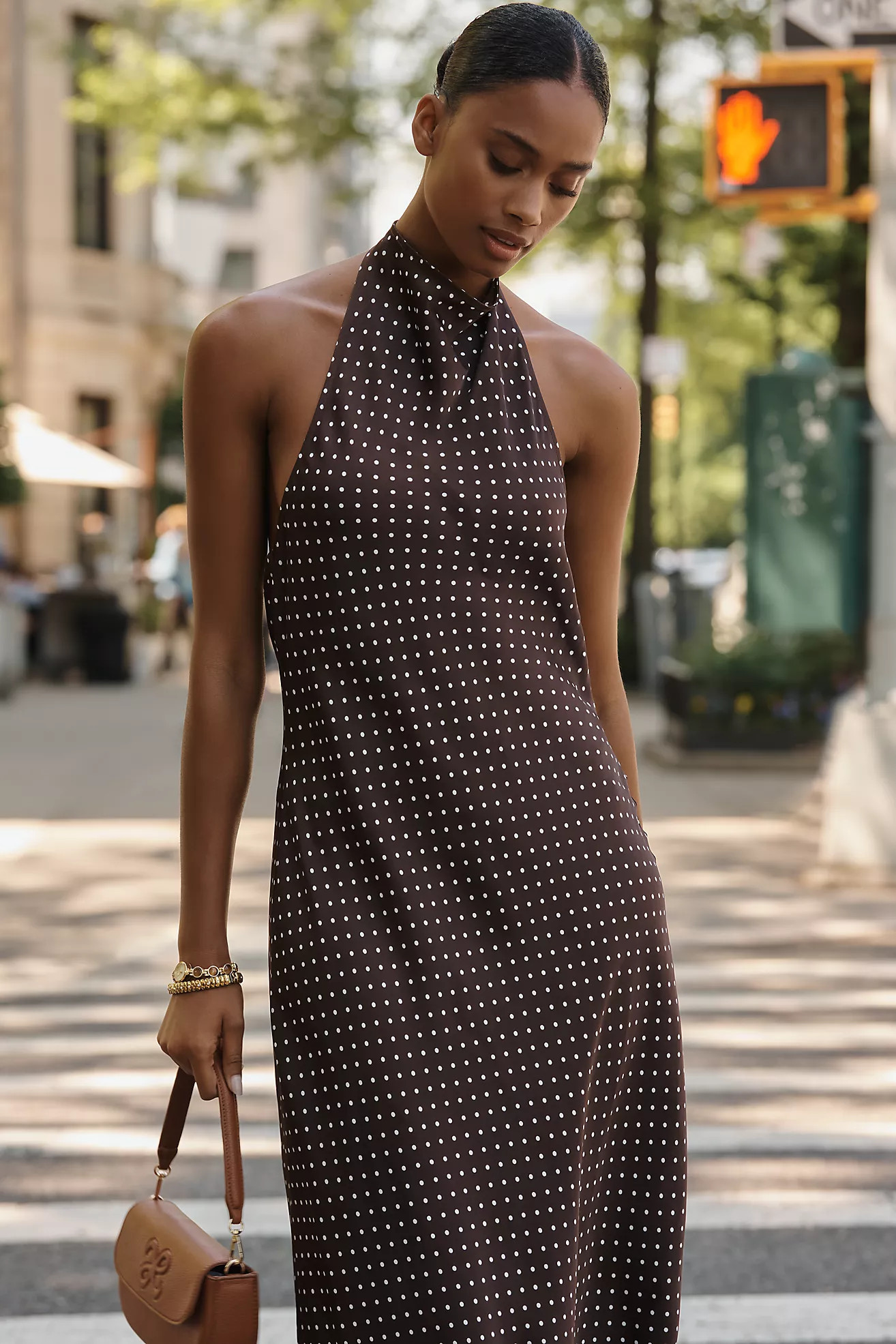 Maeve Jamie Satin Halter Midi Dress | Anthropologie (US)