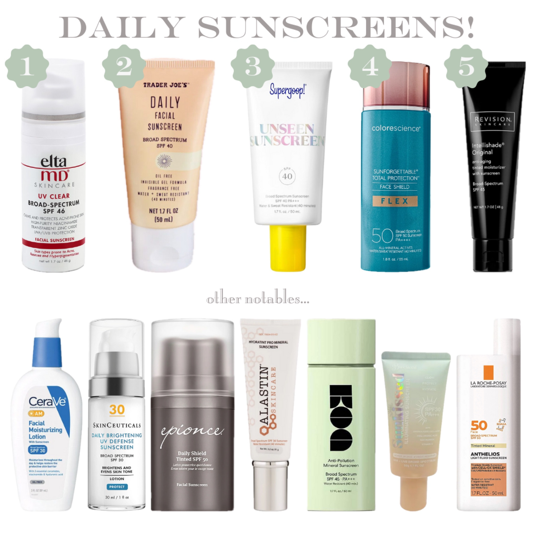 Your favorite daily sunscreens!

#dailysunscreen #dailyspf #sunscreen #spf #summerr

#LTKBeauty #LTKFamily #LTKSeasonal
