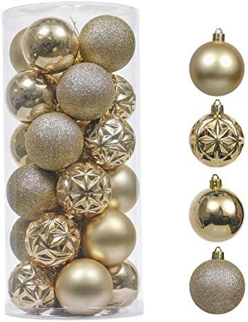 Amazon.com: Valery Madelyn 24ct 60mm Sparkling Gold Christmas Ball Ornaments Decor, Shatterproof ... | Amazon (US)