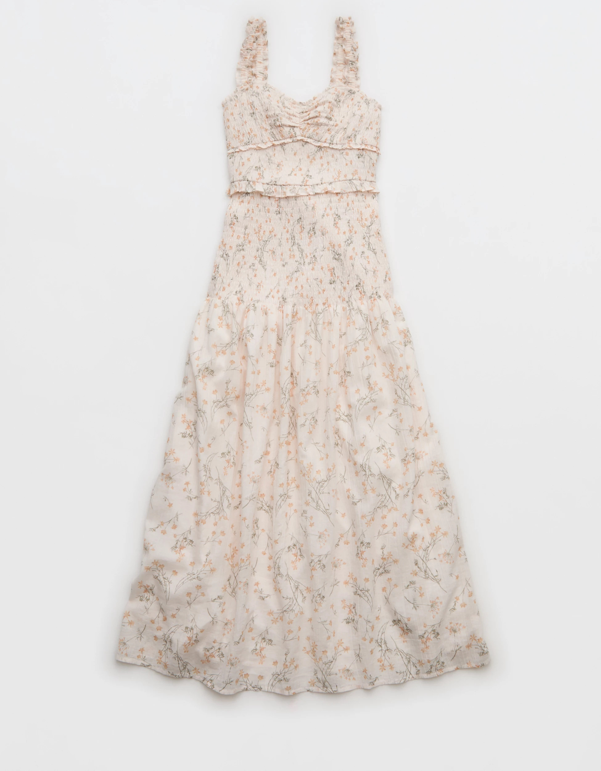 AE Catie Corset Smocked Floral Midi Dress | American Eagle Outfitters (US & CA)