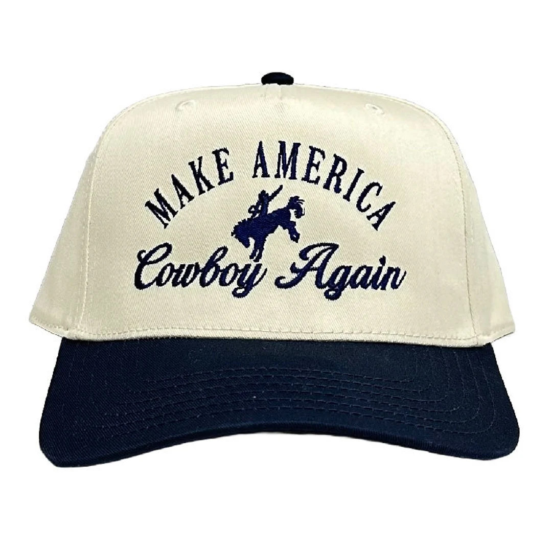 Make America Cowboy Again Navy/cream Trucker Hat, Country Concert Hat, Embroidered Hat, Trendy Tr... | Etsy (US)