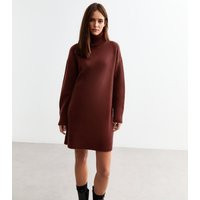 Women's Burgundy Knit Roll Neck Mini Jumper Dress New Look | New Look (UK)