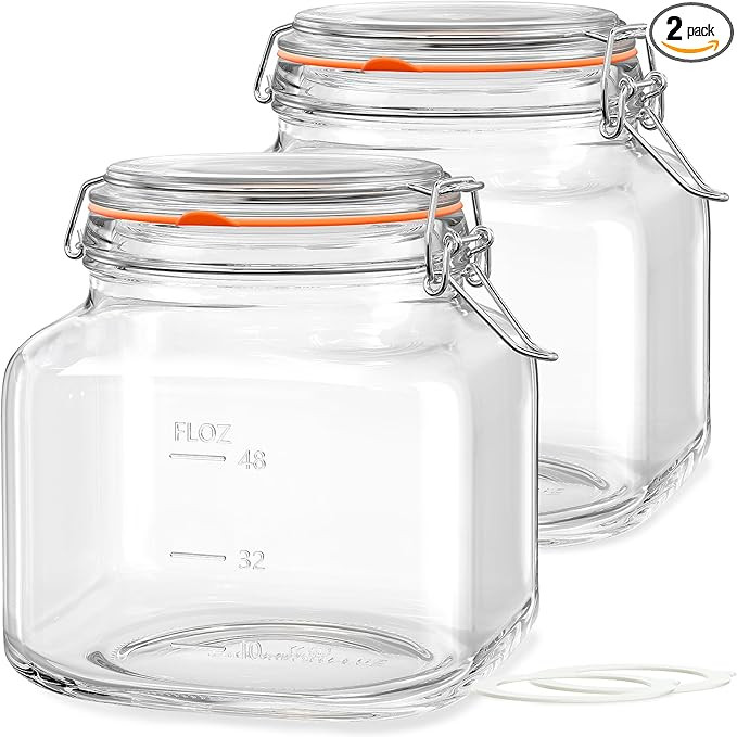 Large Glass Jars with Airtight Lid, 2 Pack Glass Food Storage Jars with 2 Scale Marks, Square Gla... | Amazon (US)