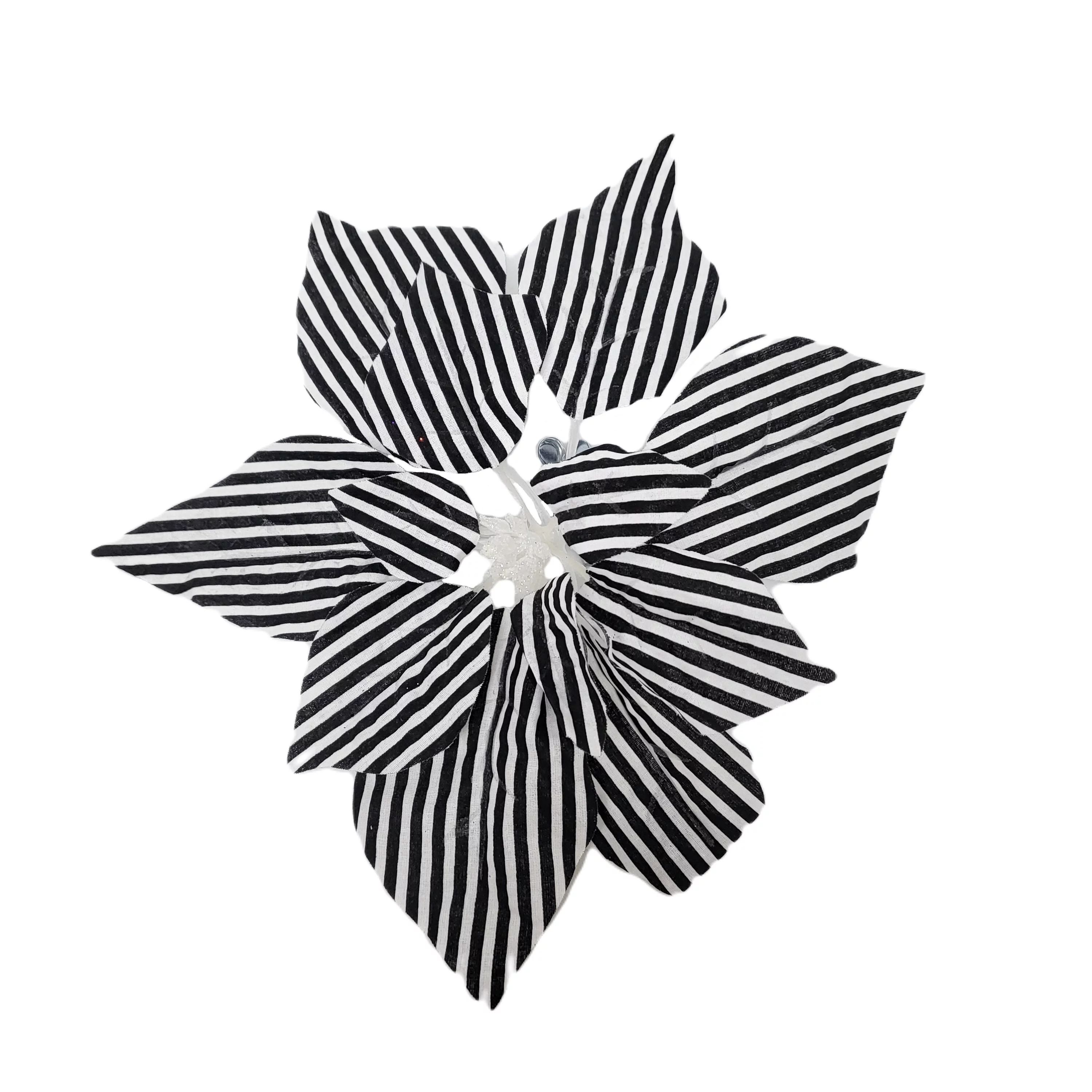 Holiday Time Black and White Striped Christmas Poinsettia Clip Ornament, 11 in, .5 oz | Walmart (US)