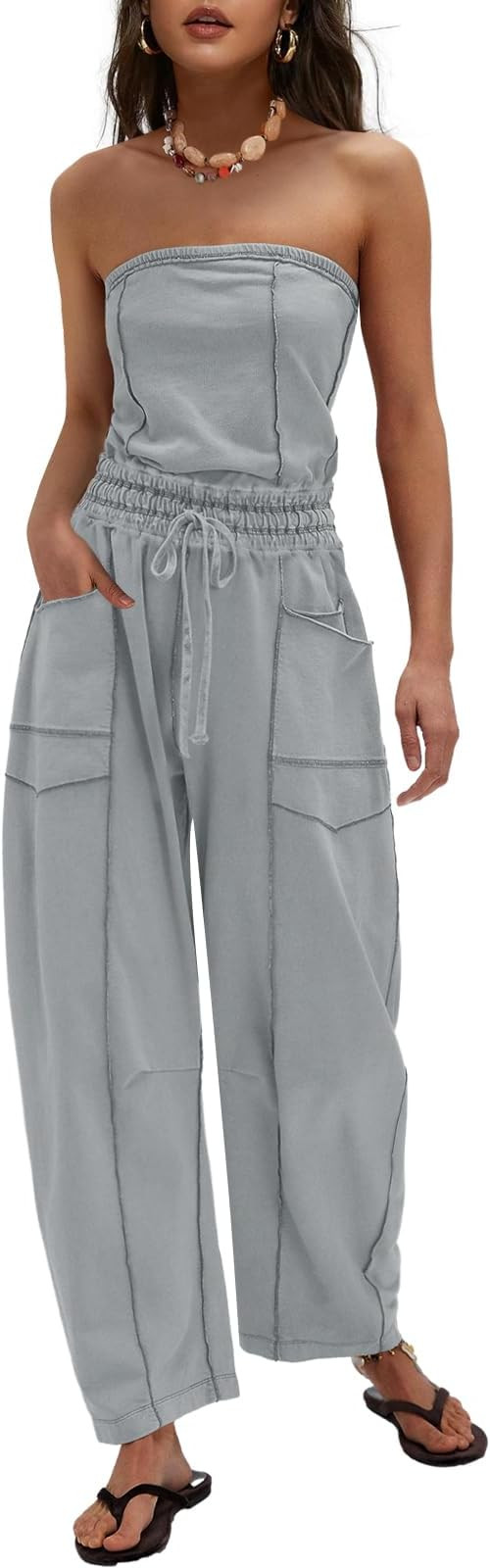 LAMISSCHE Womens Casual Strapless Jumpsuits off the Shoulder Summer Rompers Sleeveless One Piece ... | Amazon (US)